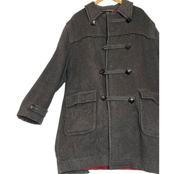 Loden Frey Wool Coat Western Germany Size 50 Gray Red Lining Toggle Closure Flaw - Picture 16 of 16